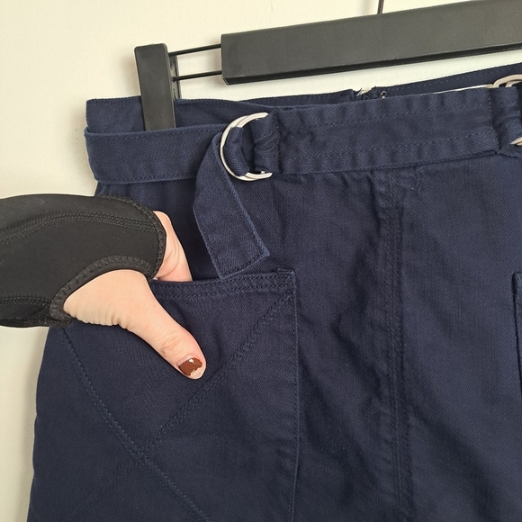 Pilcro Anthropologie Navy Blue Mina A-line Belted Minimalist Mini Skirt Size 6 - Picture 3 of 9